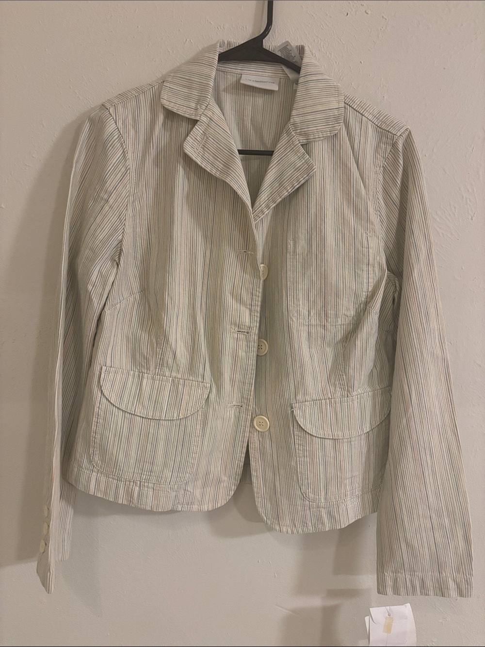Light Green Striped Cotton Blazer Jacket - Women's